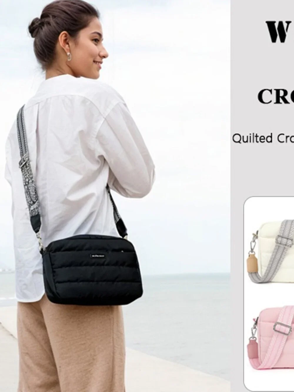 Lightweight Quilted Puffer Crossbody Bag with Adjustable Guitar Strap
